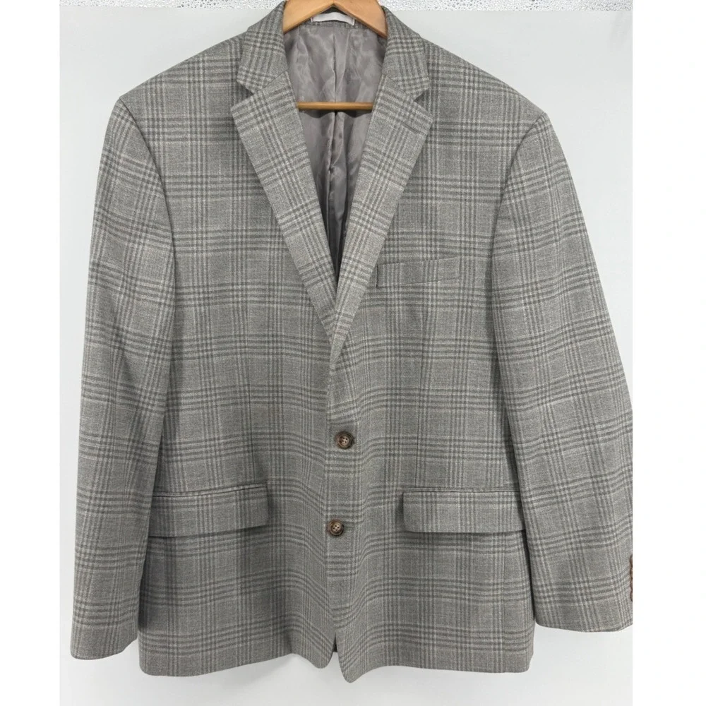 Lauren Ralph Lauren Gray Glen Plaid Blazer Ultra Flex Sport Coat 48R Black Label